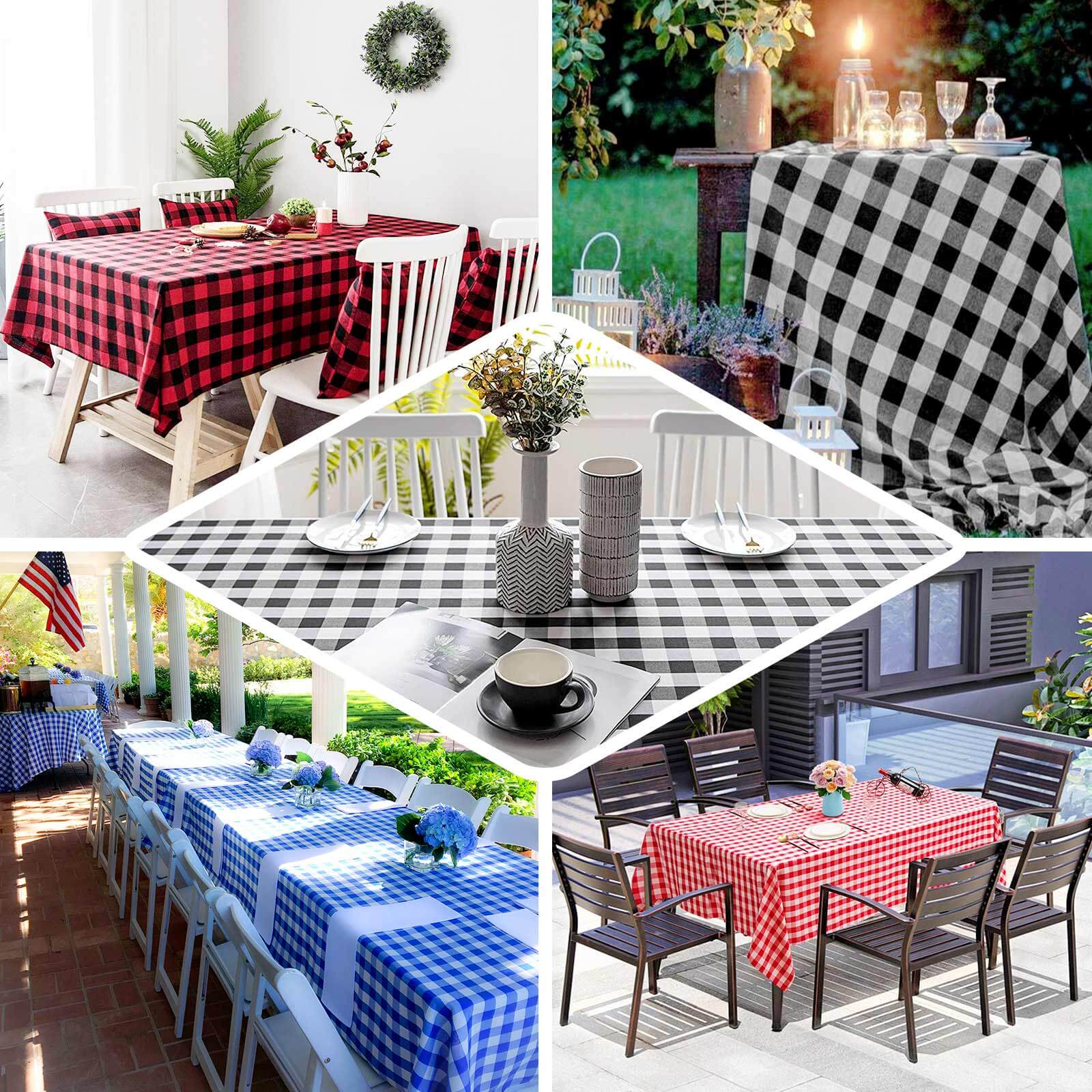 Polyester 60"x102" Rectangle Tablecloth White/Green - Checkered Buffalo Plaid Table Cover - Linen Luxes