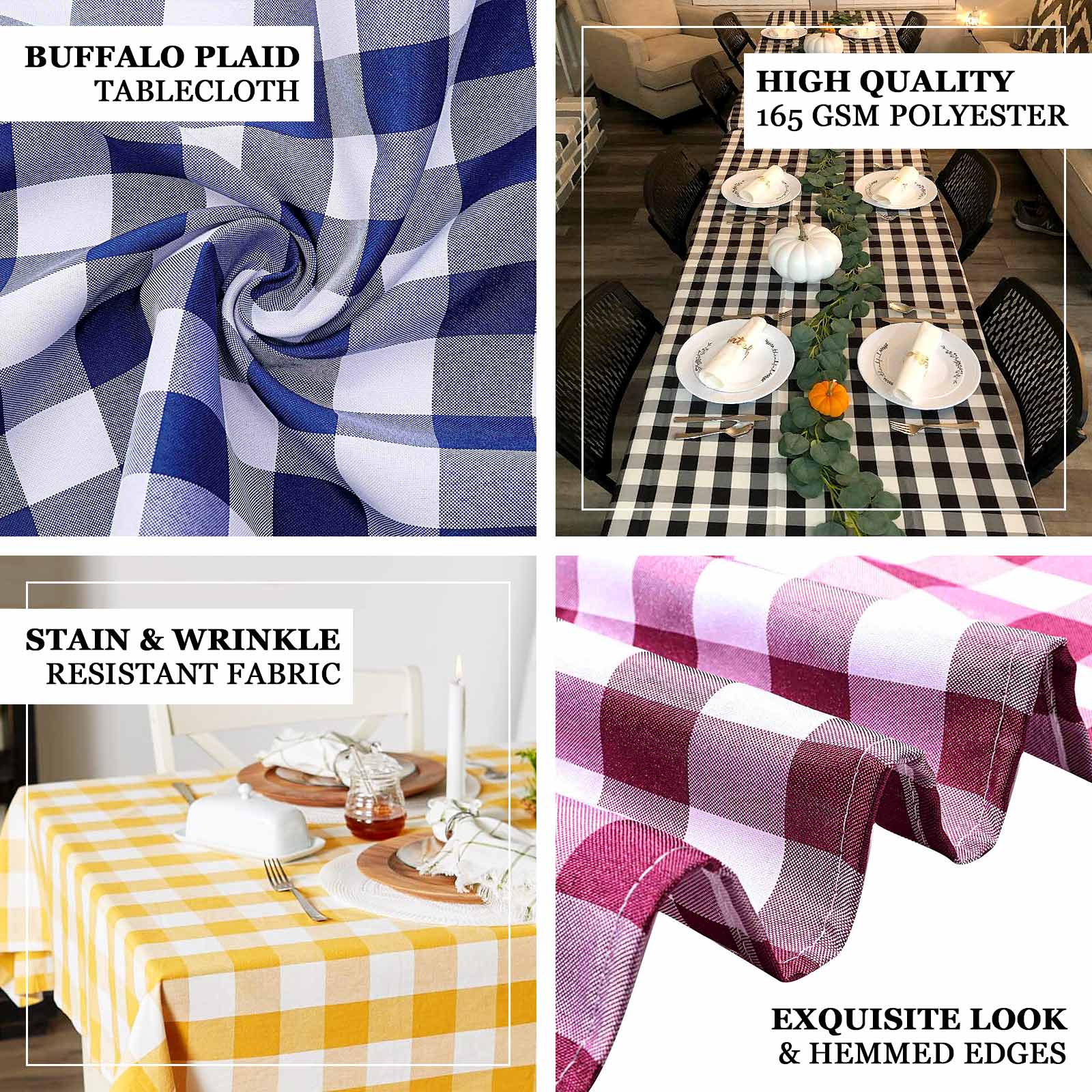 Polyester 60"x102" Rectangle Tablecloth White/Green - Checkered Buffalo Plaid Table Cover - Linen Luxes