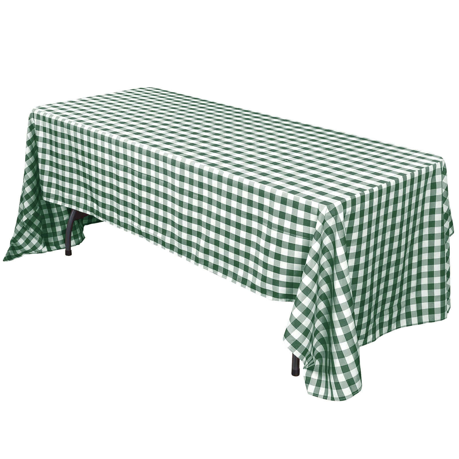 Polyester 60"x102" Rectangle Tablecloth White/Green - Checkered Buffalo Plaid Table Cover - Linen Luxes