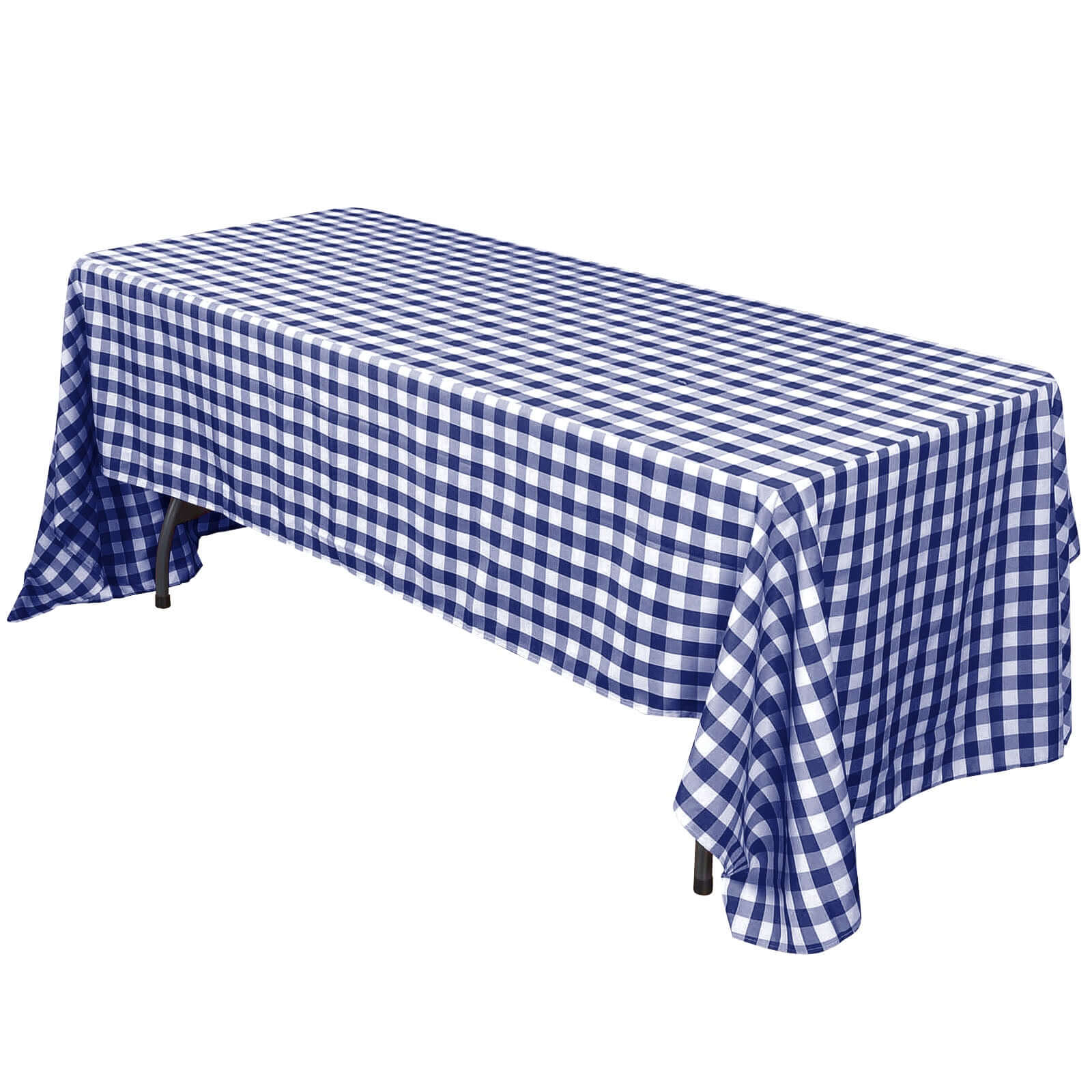 Polyester 60"x102" Rectangle Tablecloth White/Navy Blue - Checkered Buffalo Plaid Table Cover - Linen Luxes