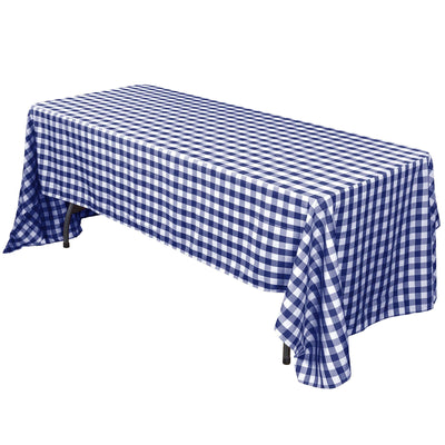 Polyester 60"x102" Rectangle Tablecloth White/Navy Blue - Checkered Buffalo Plaid Table Cover - Linen Luxes