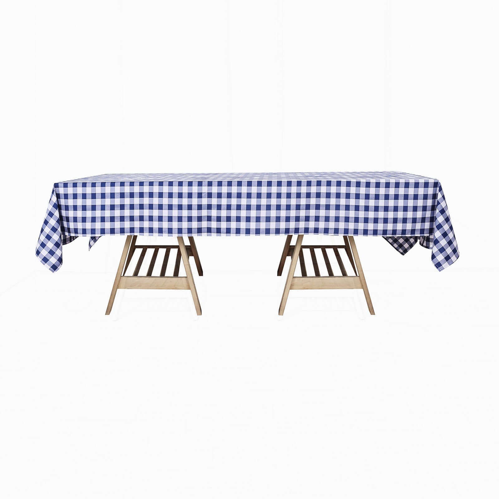 Polyester 60"x102" Rectangle Tablecloth White/Navy Blue - Checkered Buffalo Plaid Table Cover - Linen Luxes