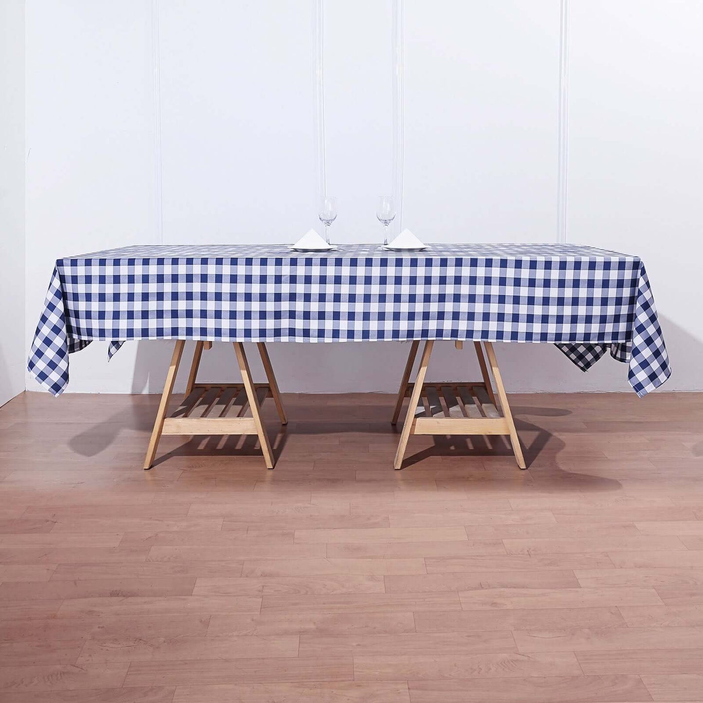 Polyester 60"x102" Rectangle Tablecloth White/Navy Blue - Checkered Buffalo Plaid Table Cover - Linen Luxes