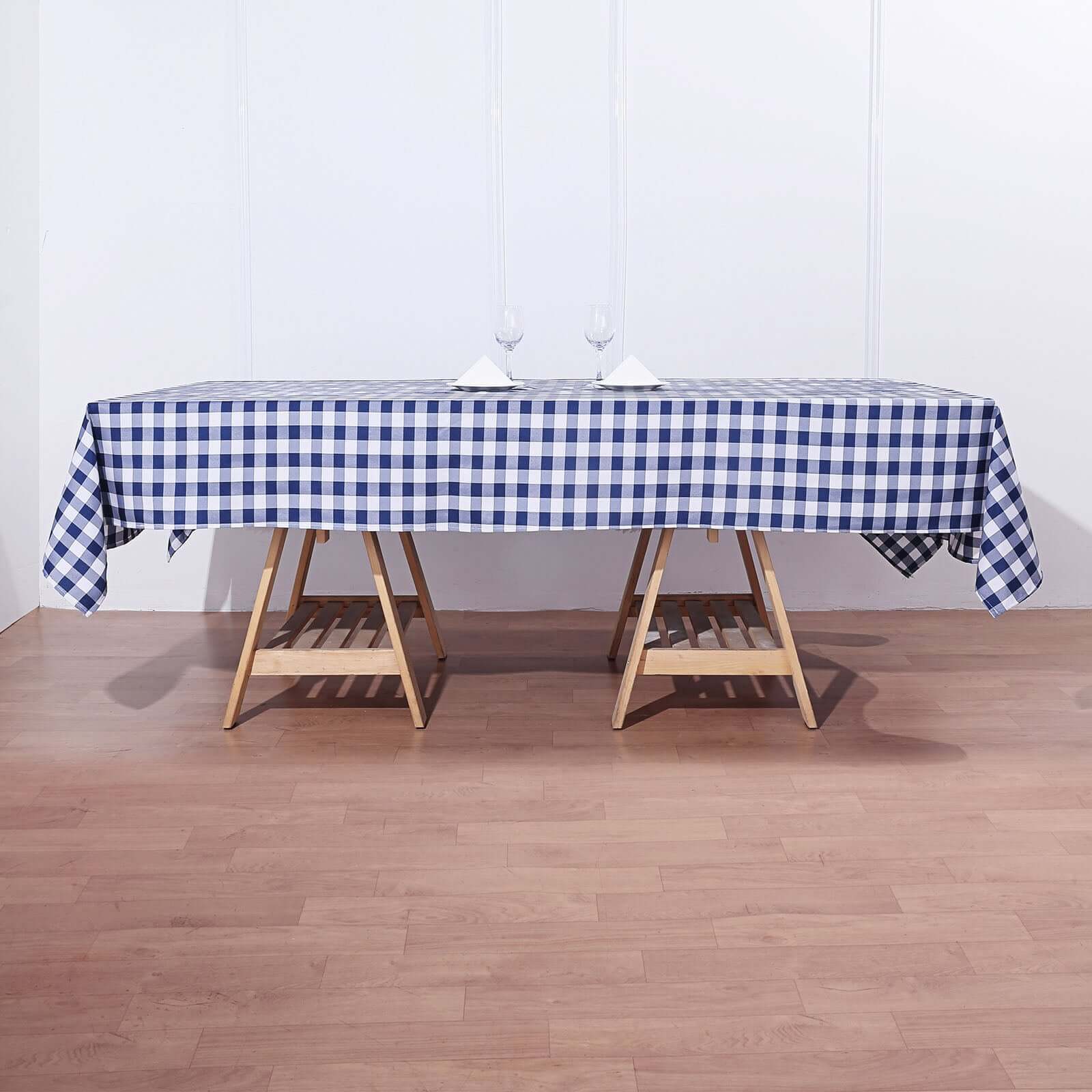 Polyester 60"x102" Rectangle Tablecloth White/Navy Blue - Checkered Buffalo Plaid Table Cover - Linen Luxes