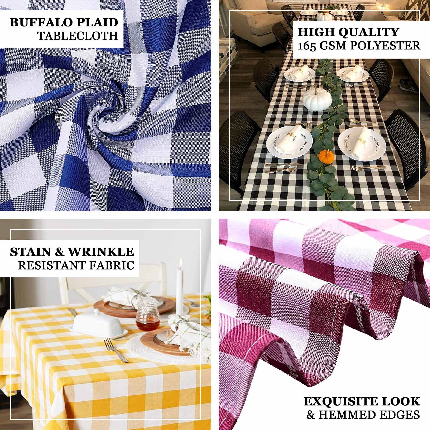 Polyester 60"x102" Rectangle Tablecloth White/Red - Checkered Buffalo Plaid Table Cover - Linen Luxes