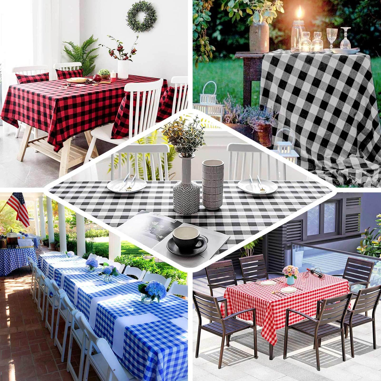 Polyester 60"x102" Rectangle Tablecloth White/Red - Checkered Buffalo Plaid Table Cover - Linen Luxes