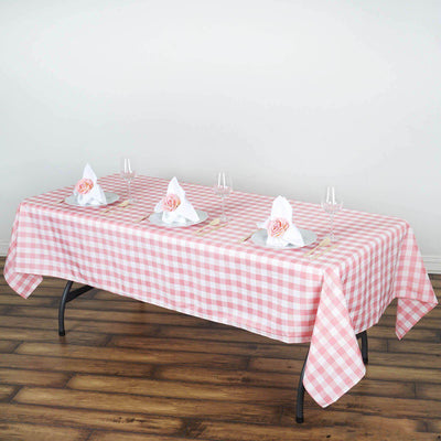 Polyester 60"x102" Rectangle Tablecloth White/Rose Quartz - Checkered Buffalo Plaid Table Cover - Linen Luxes