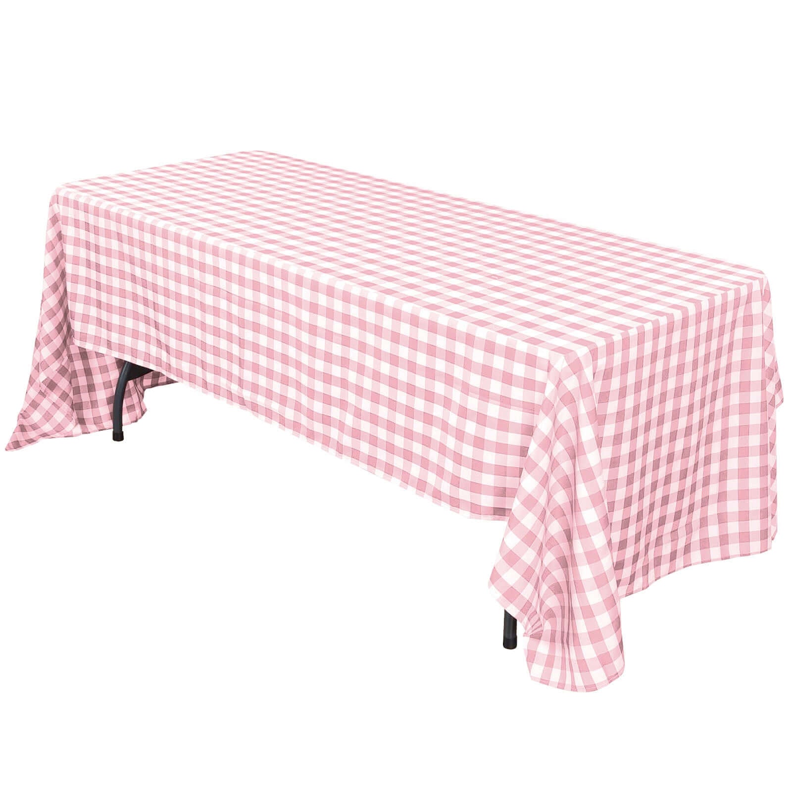 Polyester 60"x102" Rectangle Tablecloth White/Rose Quartz - Checkered Buffalo Plaid Table Cover - Linen Luxes