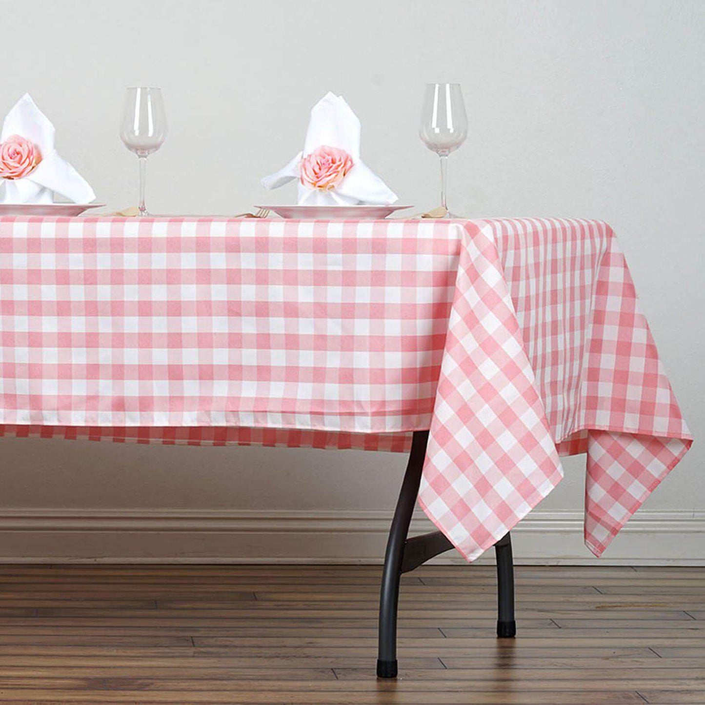 Polyester 60"x102" Rectangle Tablecloth White/Rose Quartz - Checkered Buffalo Plaid Table Cover - Linen Luxes