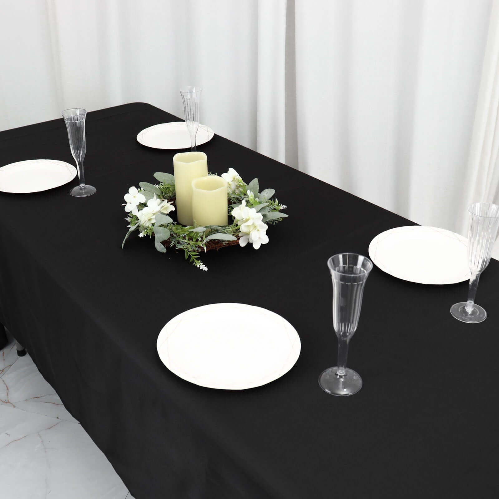 Polyester 60"x126" Rectangle Tablecloth Black - Wrinkle - Resistant Table Cover for Weddings & Parties - Linen Luxes