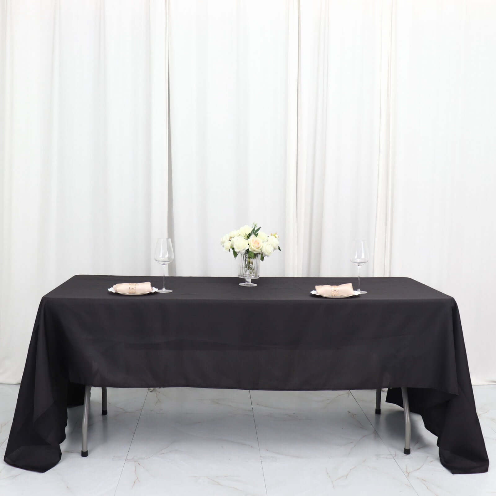 Polyester 60"x126" Rectangle Tablecloth Black - Wrinkle - Resistant Table Cover for Weddings & Parties - Linen Luxes