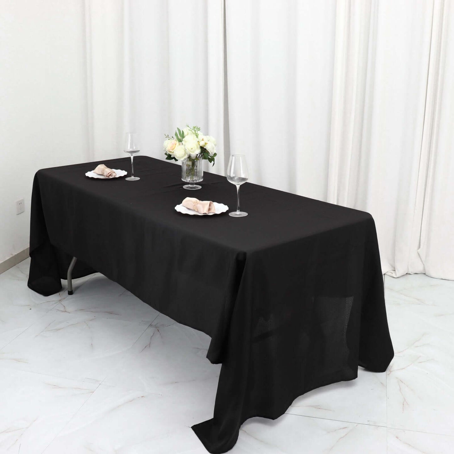 Polyester 60"x126" Rectangle Tablecloth Black - Wrinkle - Resistant Table Cover for Weddings & Parties - Linen Luxes