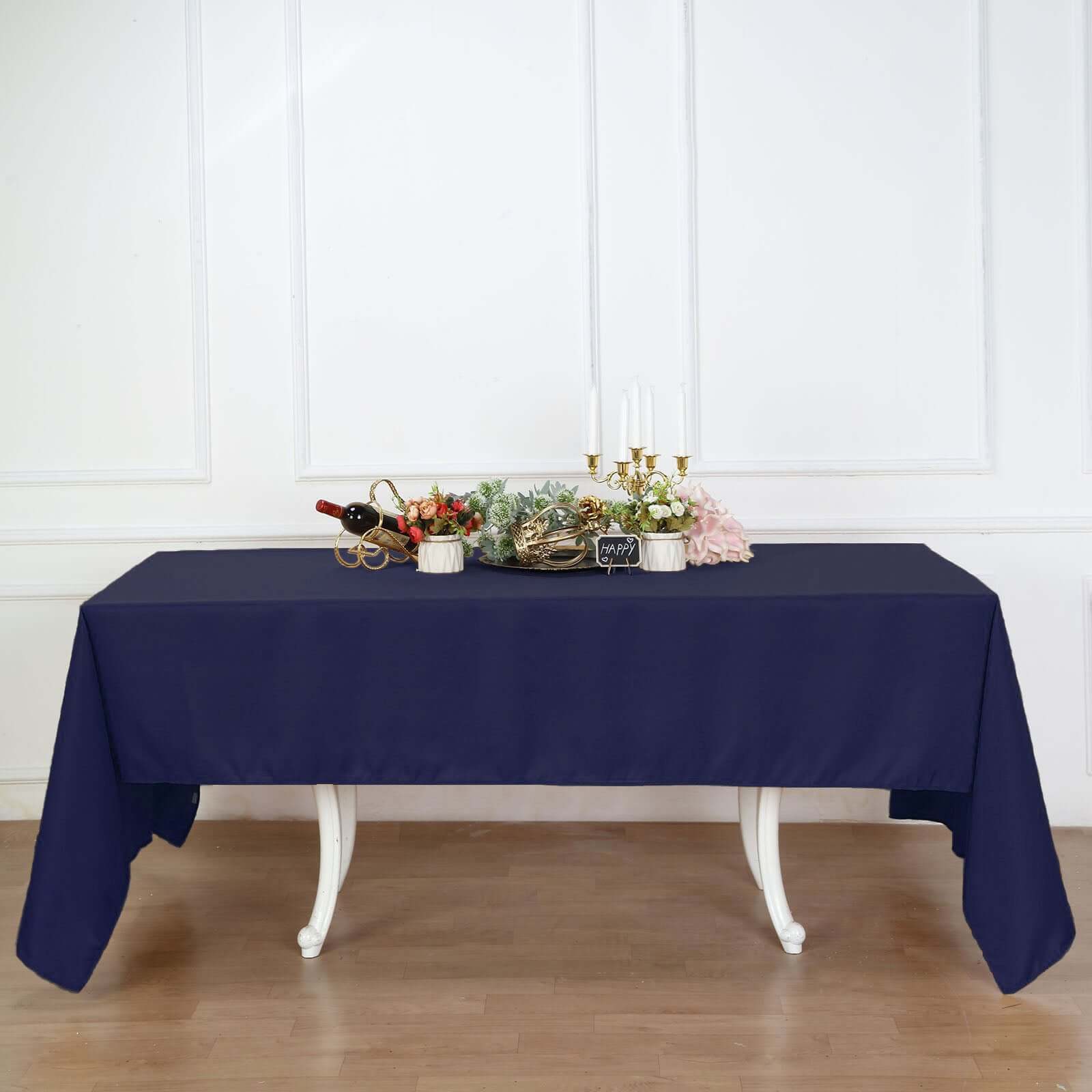 Polyester 60"x126" Rectangle Tablecloth Navy Blue - Wrinkle - Resistant Table Cover - Linen Luxes