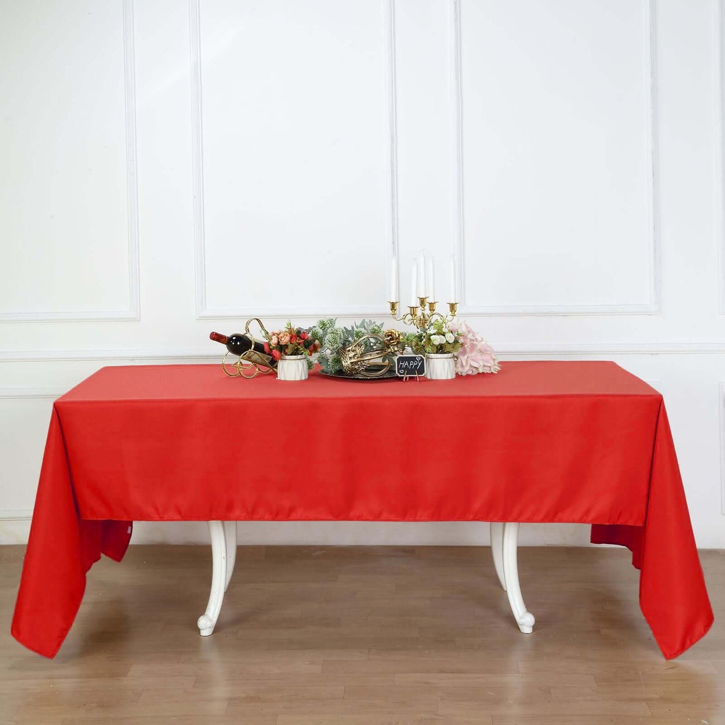 Polyester 60"x126" Rectangle Tablecloth Red - Wrinkle - Resistant Table Cover - Linen Luxes