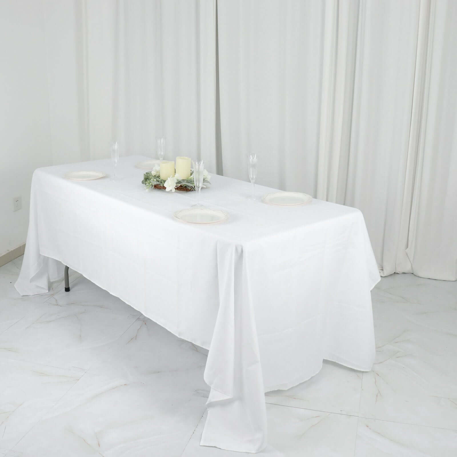 Polyester 60"x126" Rectangle Tablecloth White - Wrinkle - Resistant Table Cover for Weddings & Parties - Linen Luxes