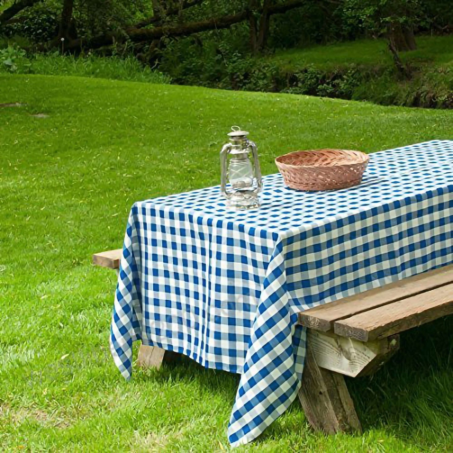 Polyester 60"x126" Rectangle Tablecloth White/Blue - Buffalo Plaid Checkered Table Cover - Linen Luxes