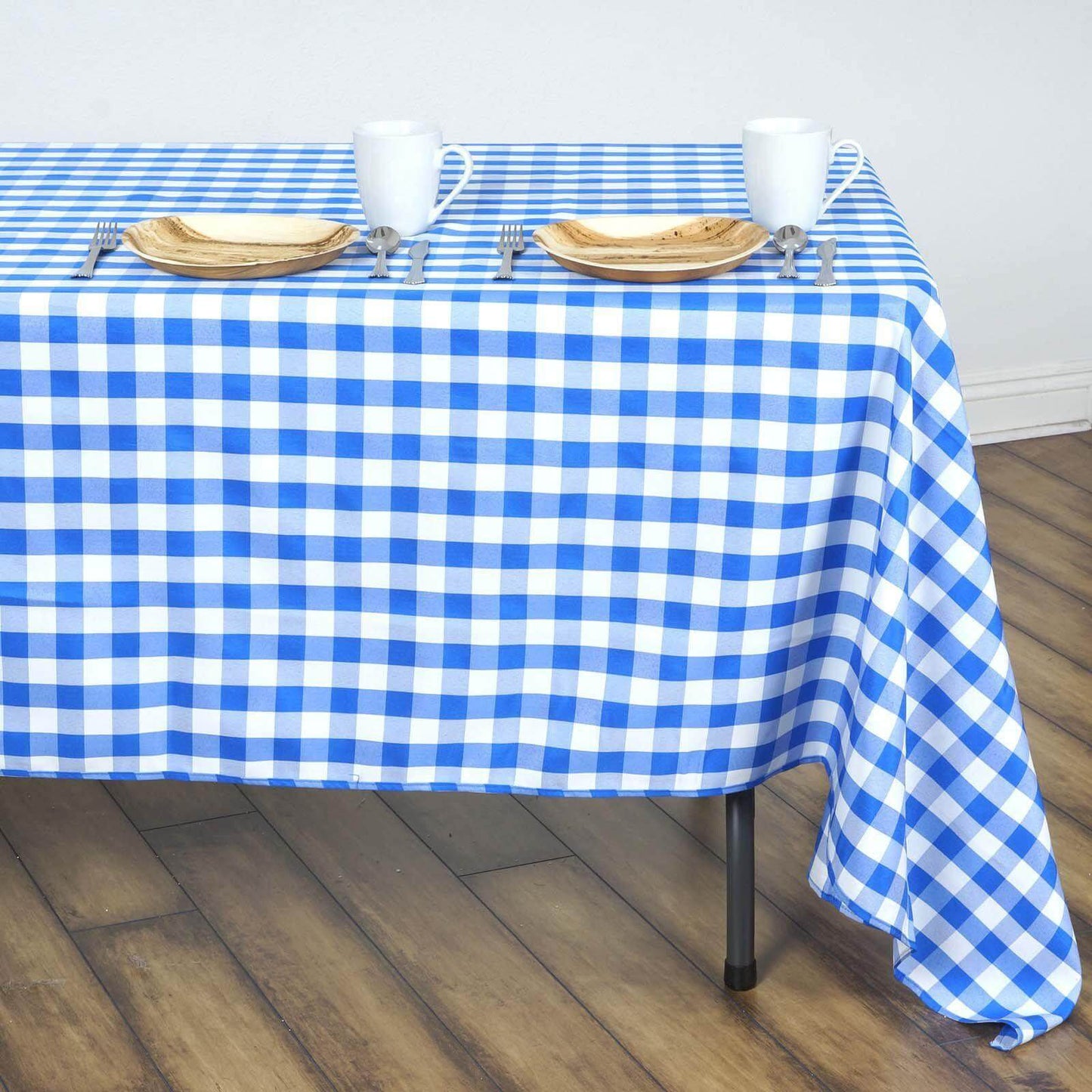 Polyester 60"x126" Rectangle Tablecloth White/Blue - Buffalo Plaid Checkered Table Cover - Linen Luxes