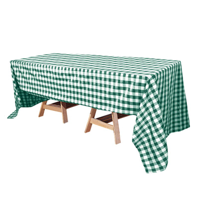 Polyester 60"x126" Rectangle Tablecloth White/Green - Buffalo Plaid Checkered Table Cover - Linen Luxes