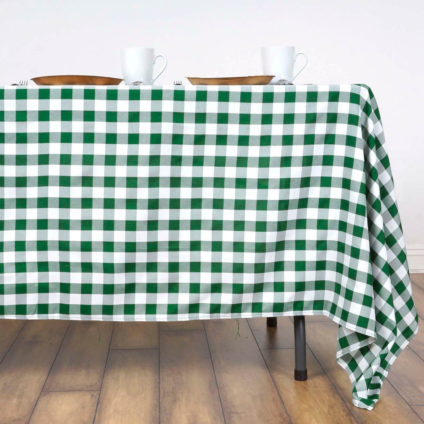 Polyester 60"x126" Rectangle Tablecloth White/Green - Buffalo Plaid Checkered Table Cover - Linen Luxes