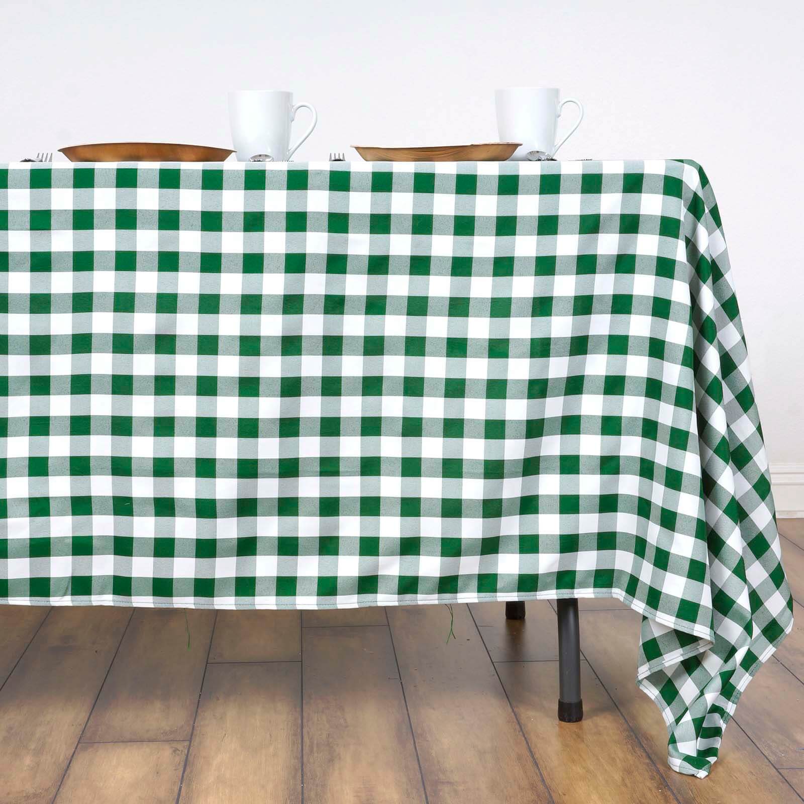 Polyester 60"x126" Rectangle Tablecloth White/Green - Buffalo Plaid Checkered Table Cover - Linen Luxes