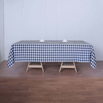 Polyester 60"x126" Rectangle Tablecloth White/Navy Blue - Buffalo Plaid Checkered Table Cover - Linen Luxes