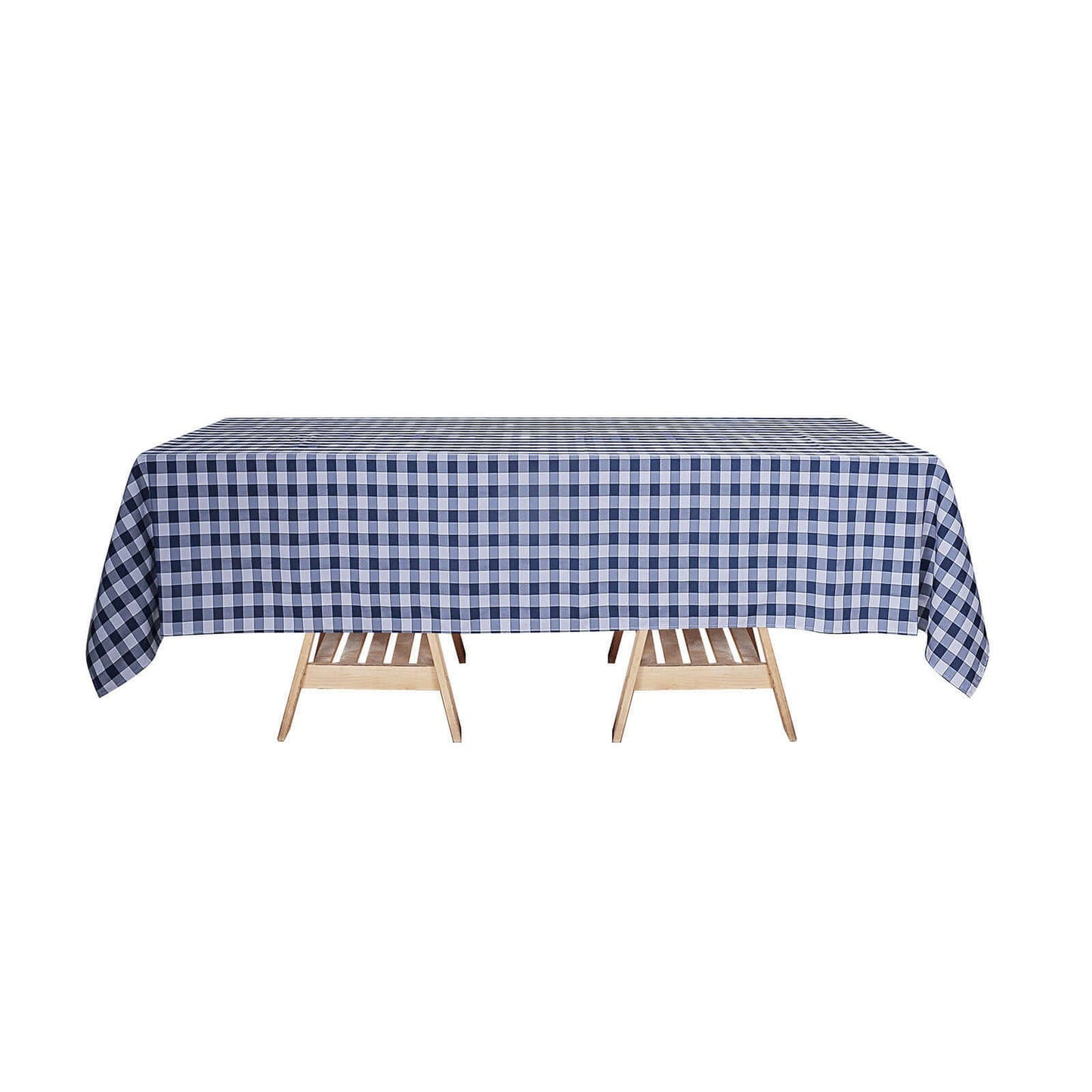 Polyester 60"x126" Rectangle Tablecloth White/Navy Blue - Buffalo Plaid Checkered Table Cover - Linen Luxes