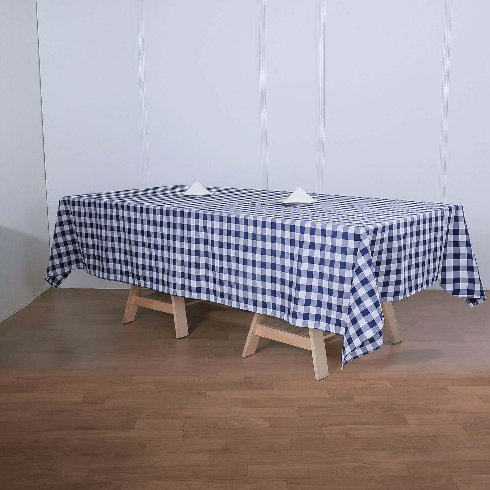 Polyester 60"x126" Rectangle Tablecloth White/Navy Blue - Buffalo Plaid Checkered Table Cover - Linen Luxes