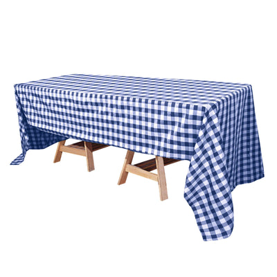 Polyester 60"x126" Rectangle Tablecloth White/Navy Blue - Buffalo Plaid Checkered Table Cover - Linen Luxes