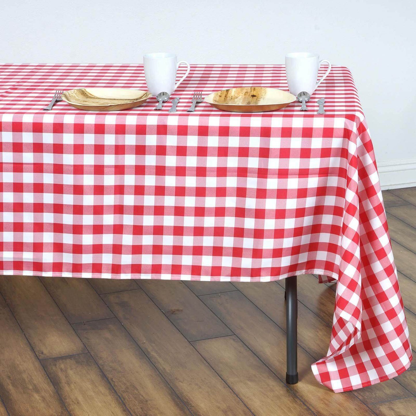 Polyester 60"x126" Rectangle Tablecloth White/Red - Buffalo Plaid Checkered Table Cover - Linen Luxes