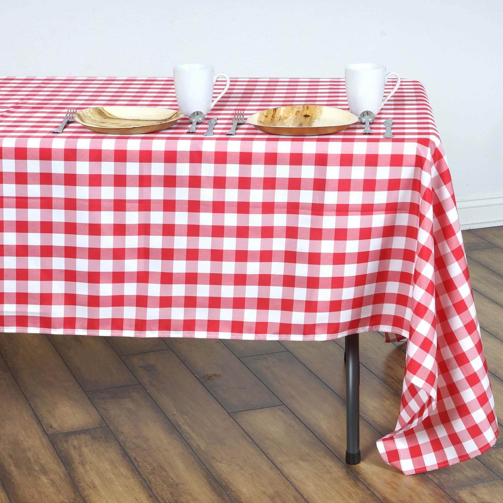 Polyester 60"x126" Rectangle Tablecloth White/Red - Buffalo Plaid Checkered Table Cover - Linen Luxes