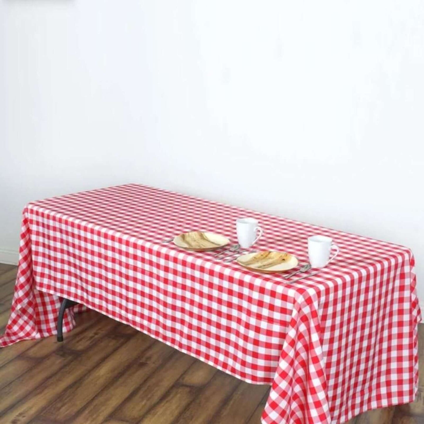 Polyester 60"x126" Rectangle Tablecloth White/Red - Buffalo Plaid Checkered Table Cover - Linen Luxes