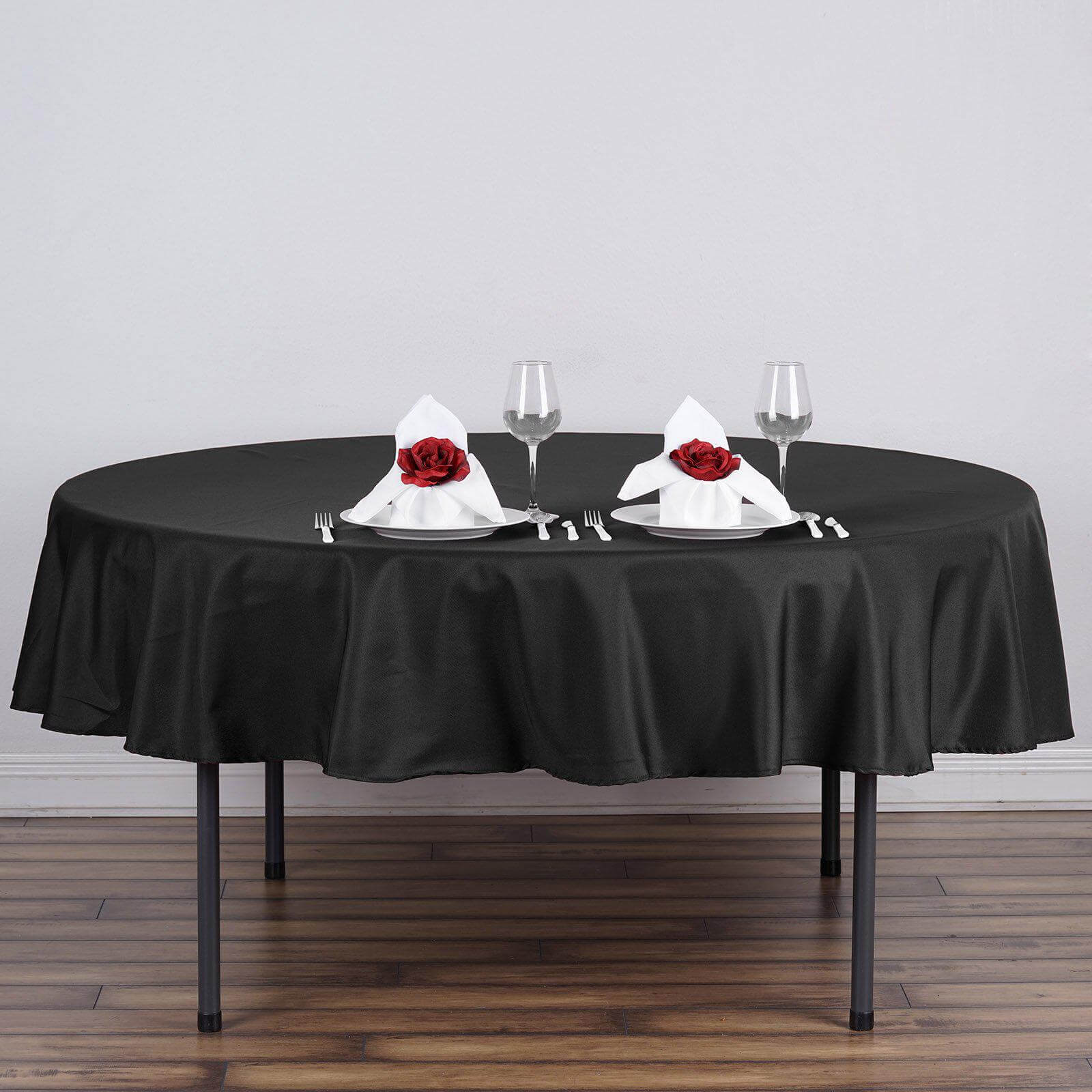 Polyester 70" Round Tablecloth Black - Durable & Wrinkle - Resistant Table Cover - Linen Luxes