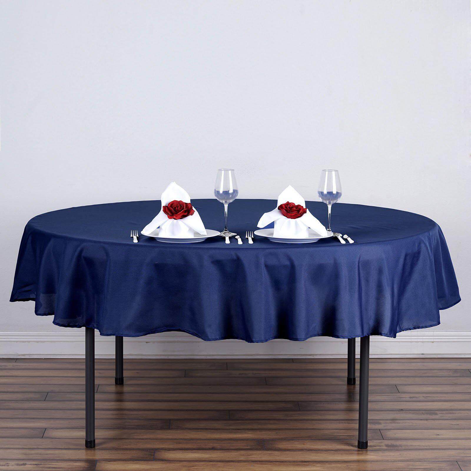 Polyester 70" Round Tablecloth Navy Blue - Durable & Wrinkle - Resistant Table Cover - Linen Luxes