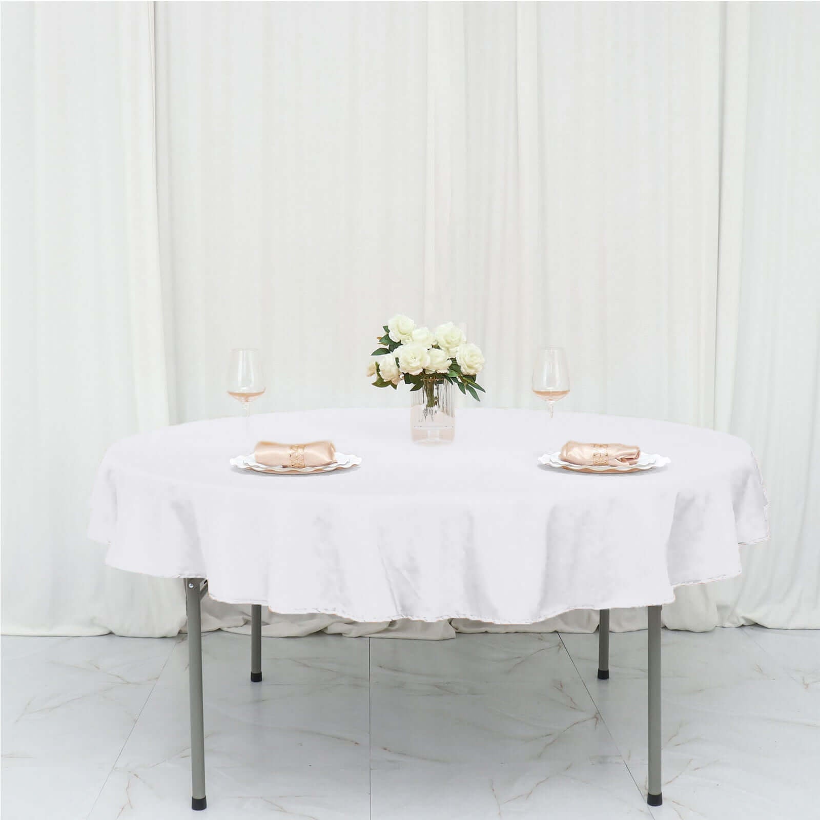 Polyester 70" Round Tablecloth White - Durable & Wrinkle - Resistant Table Cover for Everyday Use - Linen Luxes