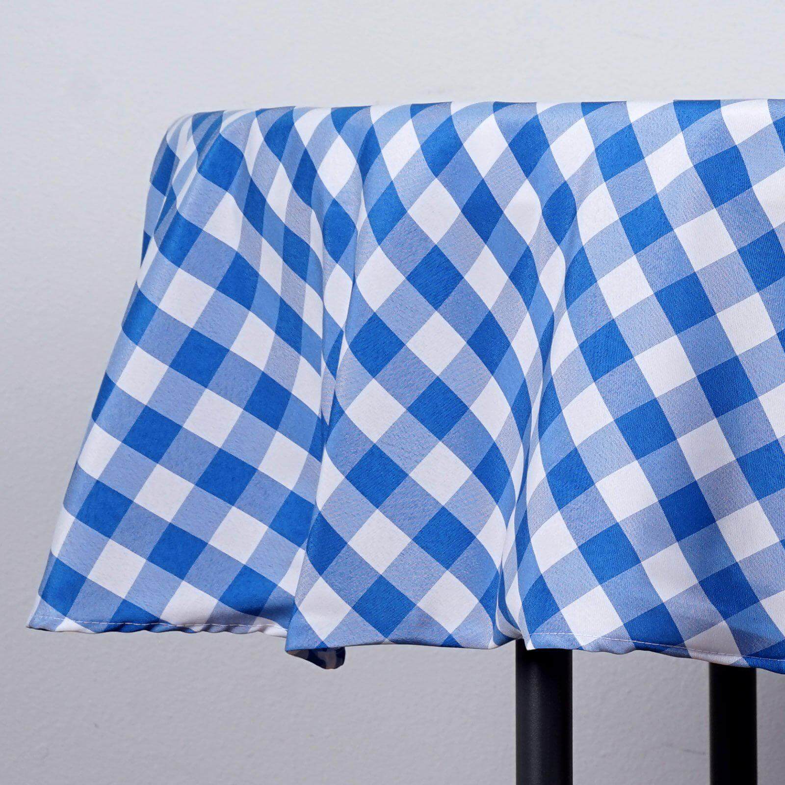 Polyester 70" Round Tablecloth White/Blue - Checkered Buffalo Plaid Table Cover - Linen Luxes