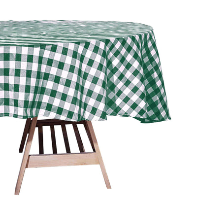Polyester 70" Round Tablecloth White/Green - Checkered Buffalo Plaid Table Cover - Linen Luxes