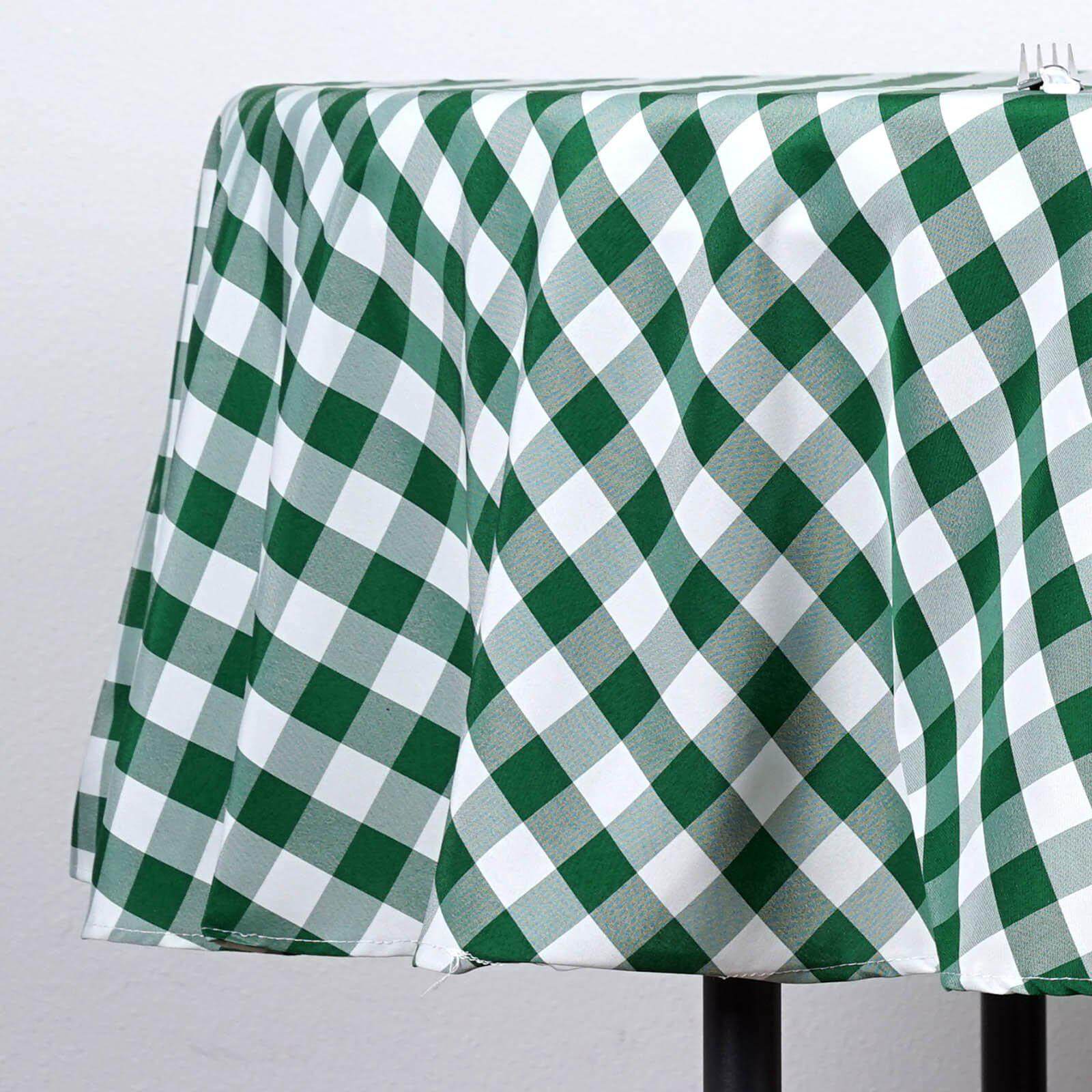Polyester 70" Round Tablecloth White/Green - Checkered Buffalo Plaid Table Cover - Linen Luxes