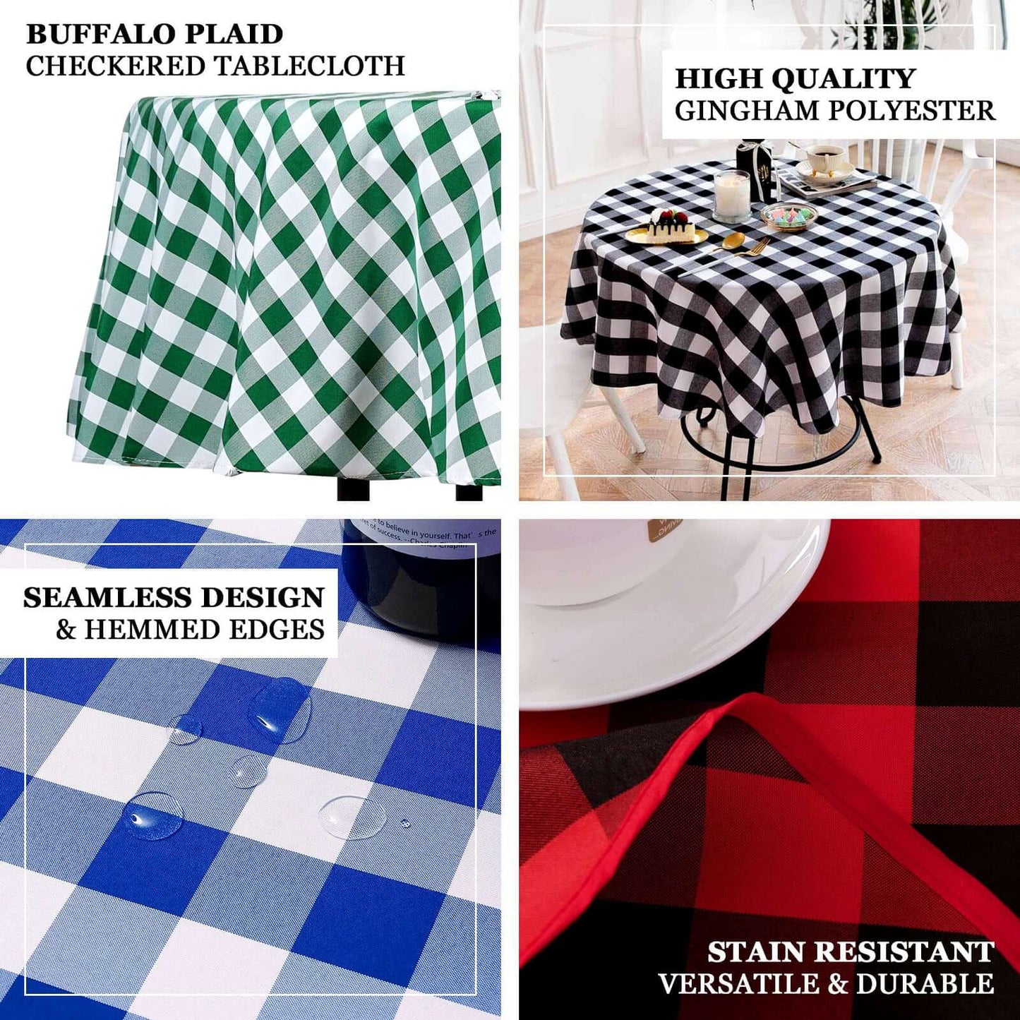 Polyester 70" Round Tablecloth White/Red - Checkered Buffalo Plaid Table Cover - Linen Luxes