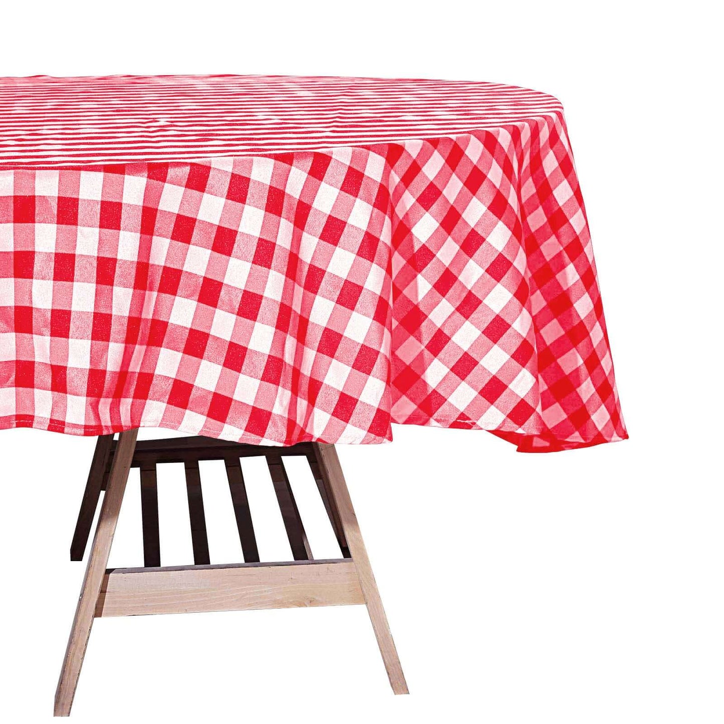 Polyester 70" Round Tablecloth White/Red - Checkered Buffalo Plaid Table Cover - Linen Luxes