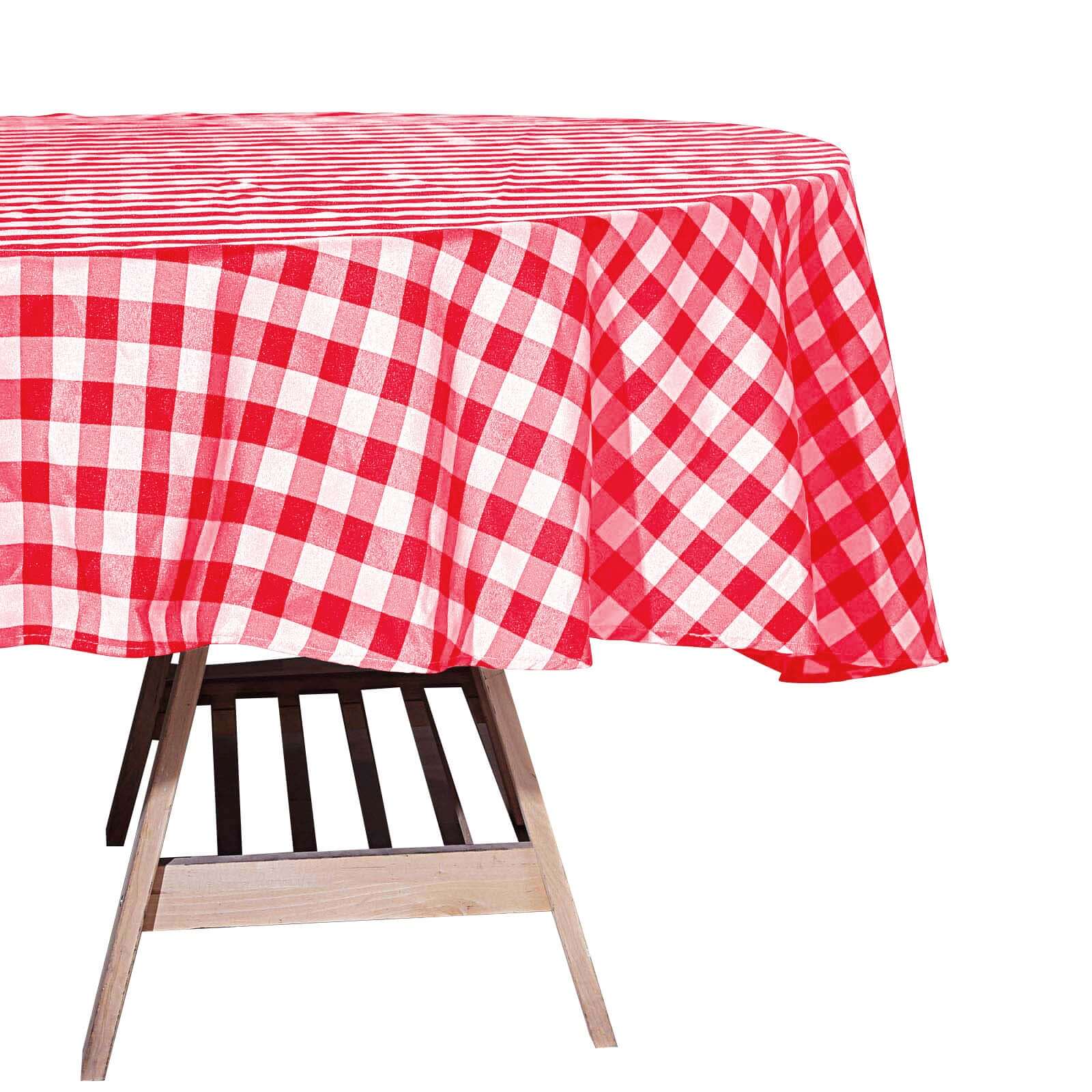 Polyester 70" Round Tablecloth White/Red - Checkered Buffalo Plaid Table Cover - Linen Luxes