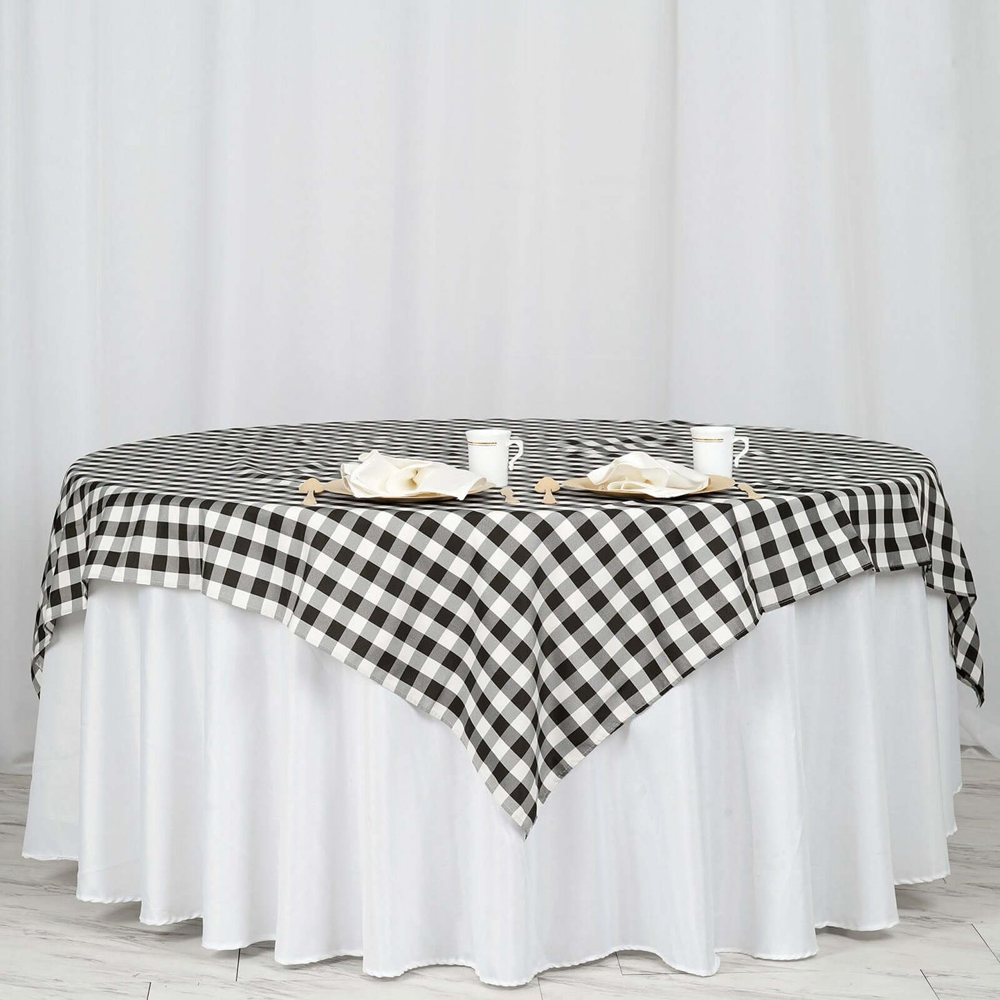 Polyester 70"x70" Square Tablecloth White/Black - Checkered Buffalo Plaid Design for Rustic Decor - Linen Luxes