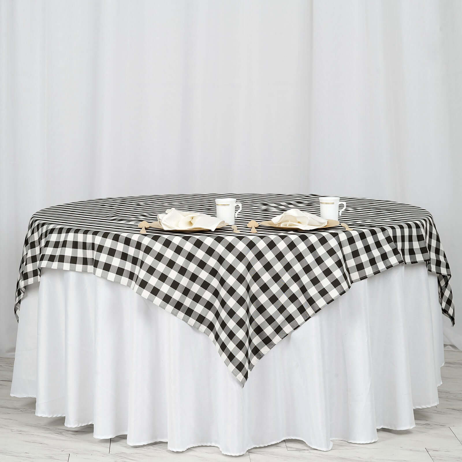 Polyester 70"x70" Square Tablecloth White/Black - Checkered Buffalo Plaid Design for Rustic Decor - Linen Luxes