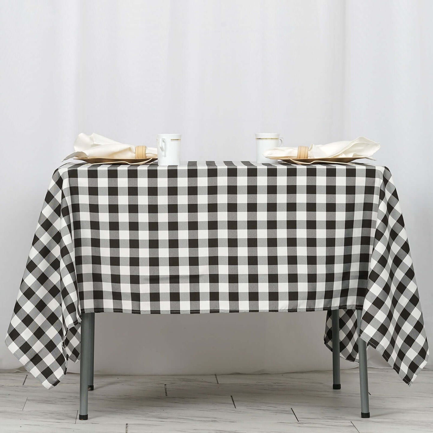 Polyester 70"x70" Square Tablecloth White/Black - Checkered Buffalo Plaid Design for Rustic Decor - Linen Luxes