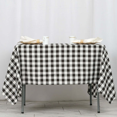 Polyester 70"x70" Square Tablecloth White/Black - Checkered Buffalo Plaid Design for Rustic Decor - Linen Luxes