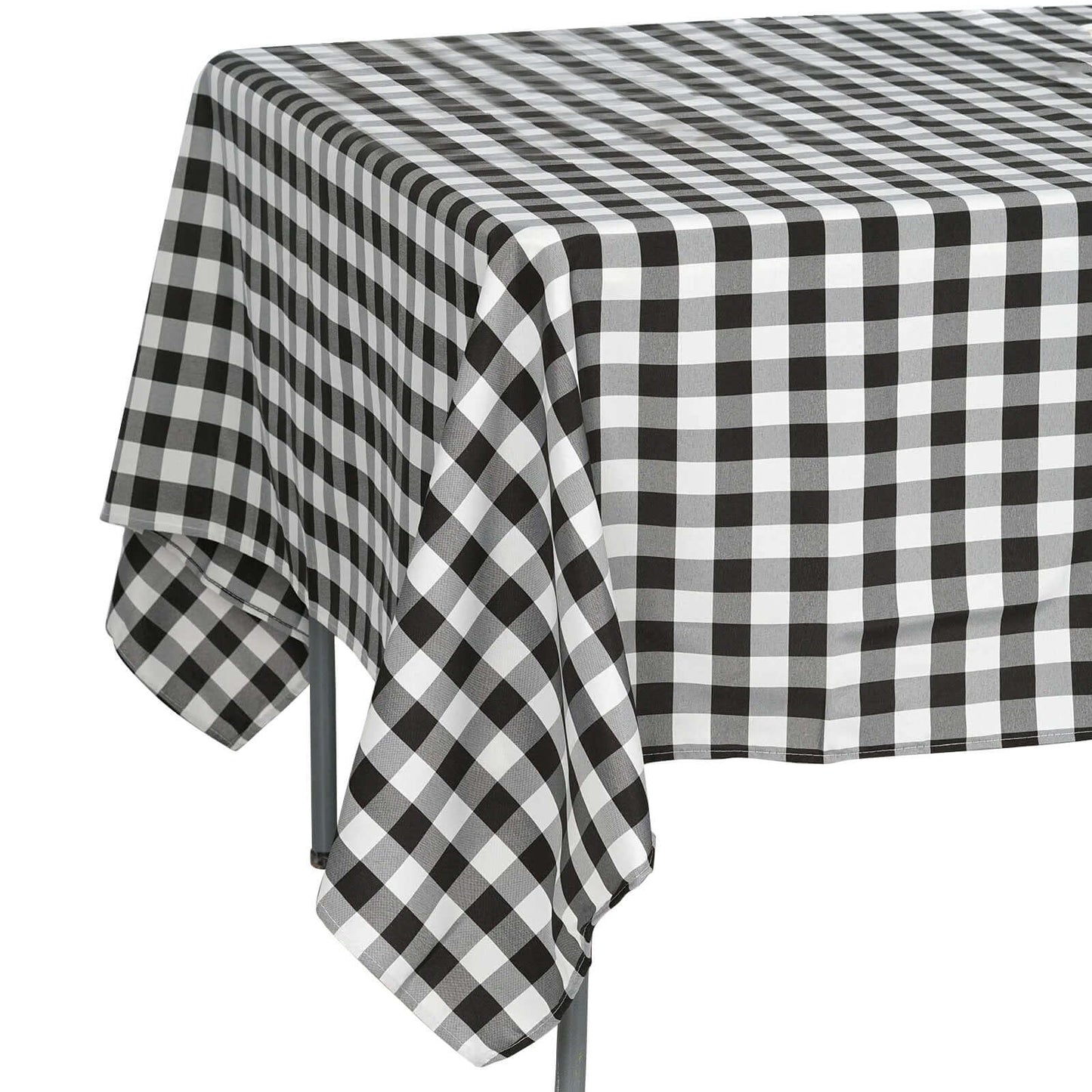 Polyester 70"x70" Square Tablecloth White/Black - Checkered Buffalo Plaid Design for Rustic Decor - Linen Luxes