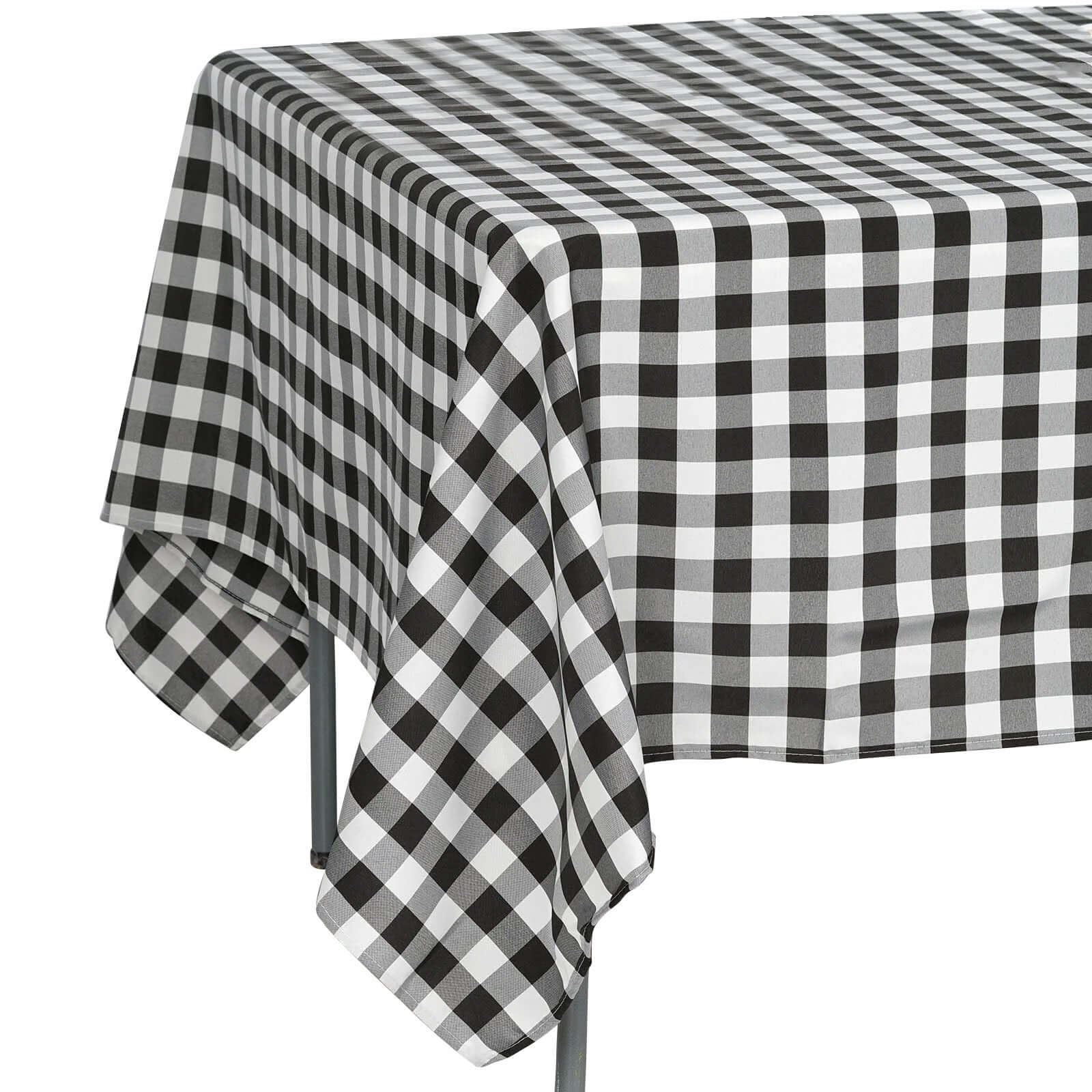 Polyester 70"x70" Square Tablecloth White/Black - Checkered Buffalo Plaid Design for Rustic Decor - Linen Luxes
