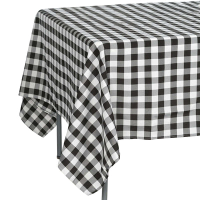 Polyester 70"x70" Square Tablecloth White/Black - Checkered Buffalo Plaid Design for Rustic Decor - Linen Luxes