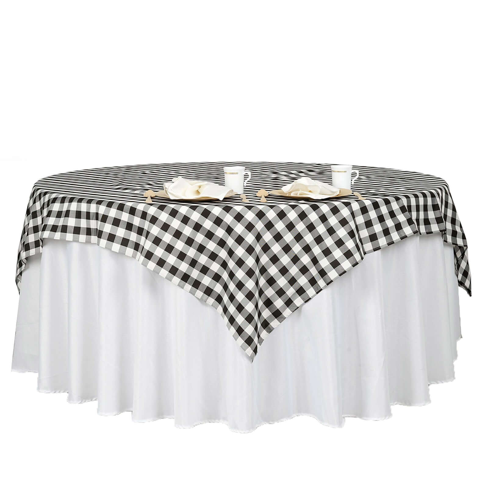 Polyester 70"x70" Square Tablecloth White/Black - Checkered Buffalo Plaid Design for Rustic Decor - Linen Luxes
