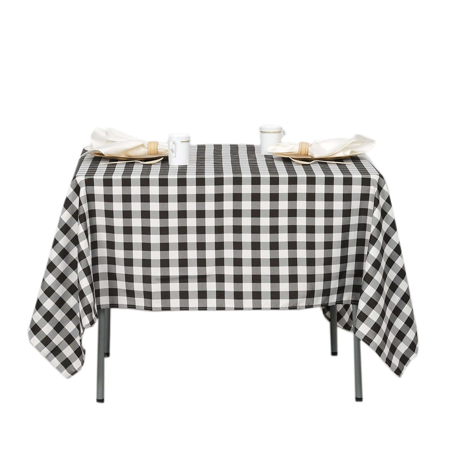 Polyester 70"x70" Square Tablecloth White/Black - Checkered Buffalo Plaid Design for Rustic Decor - Linen Luxes
