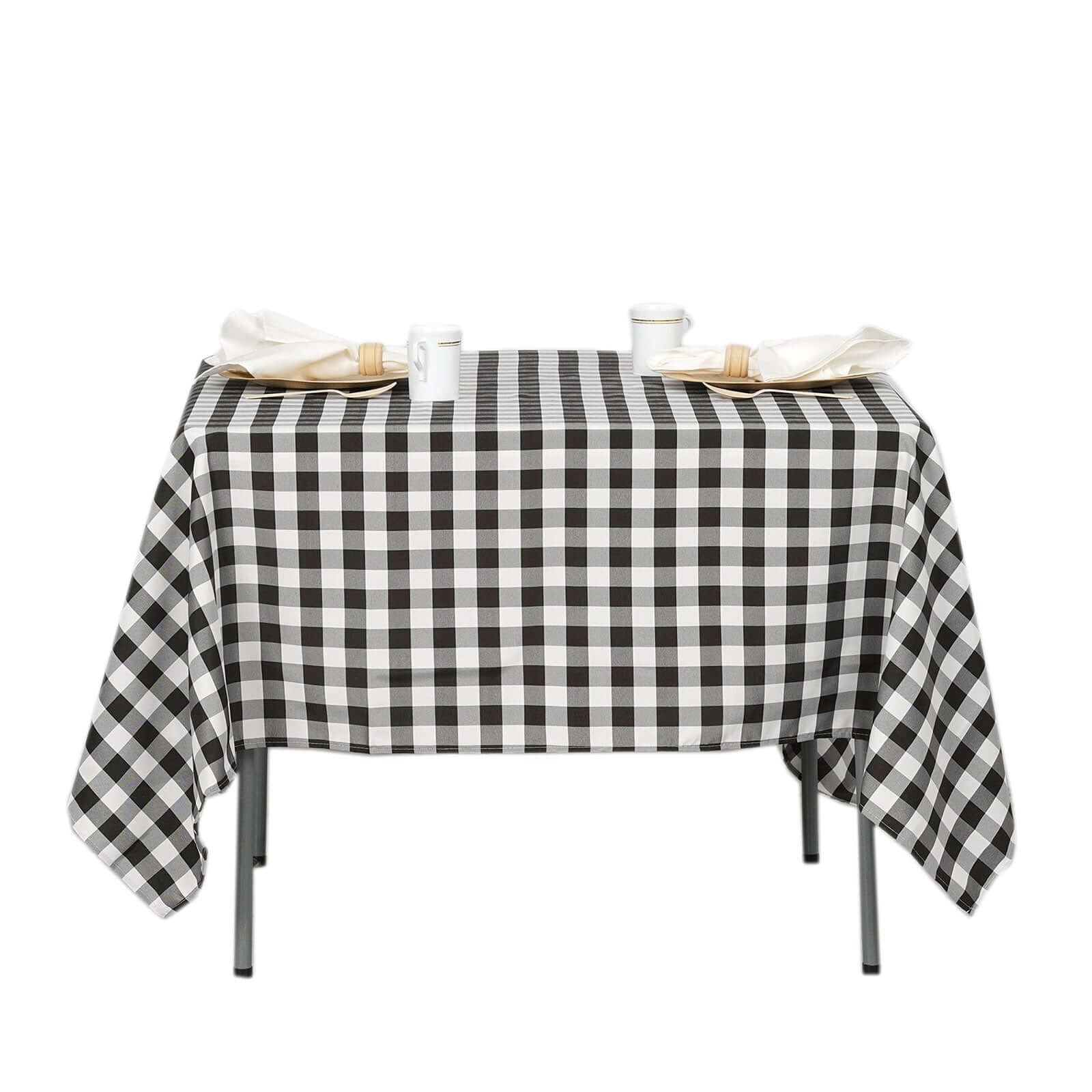 Polyester 70"x70" Square Tablecloth White/Black - Checkered Buffalo Plaid Design for Rustic Decor - Linen Luxes